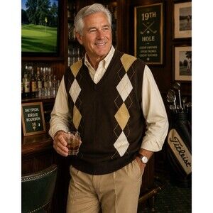 Trust 2XL Brown Argyle Sweater Vest V Neck Preppy Golf Grandpa Core Knit Top